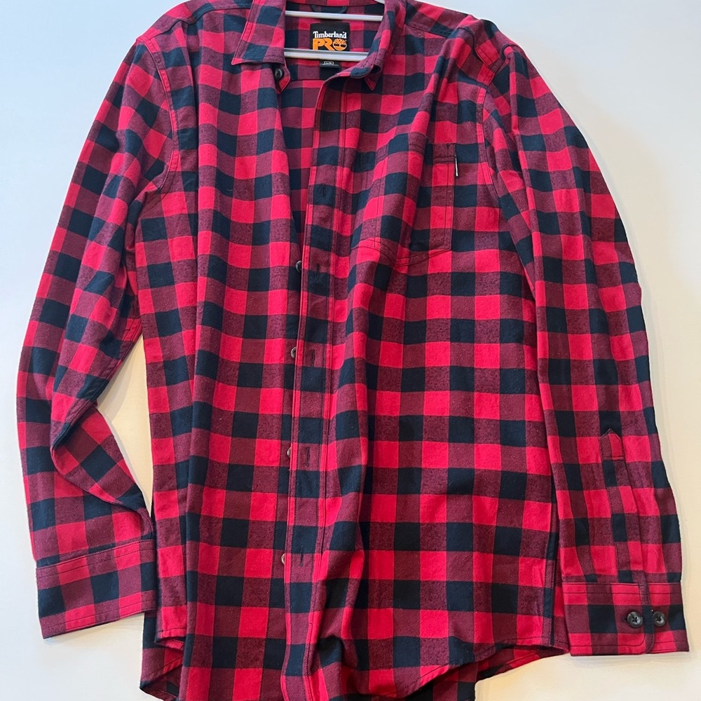 Timberland Men's Red and Black Plaid Shirt